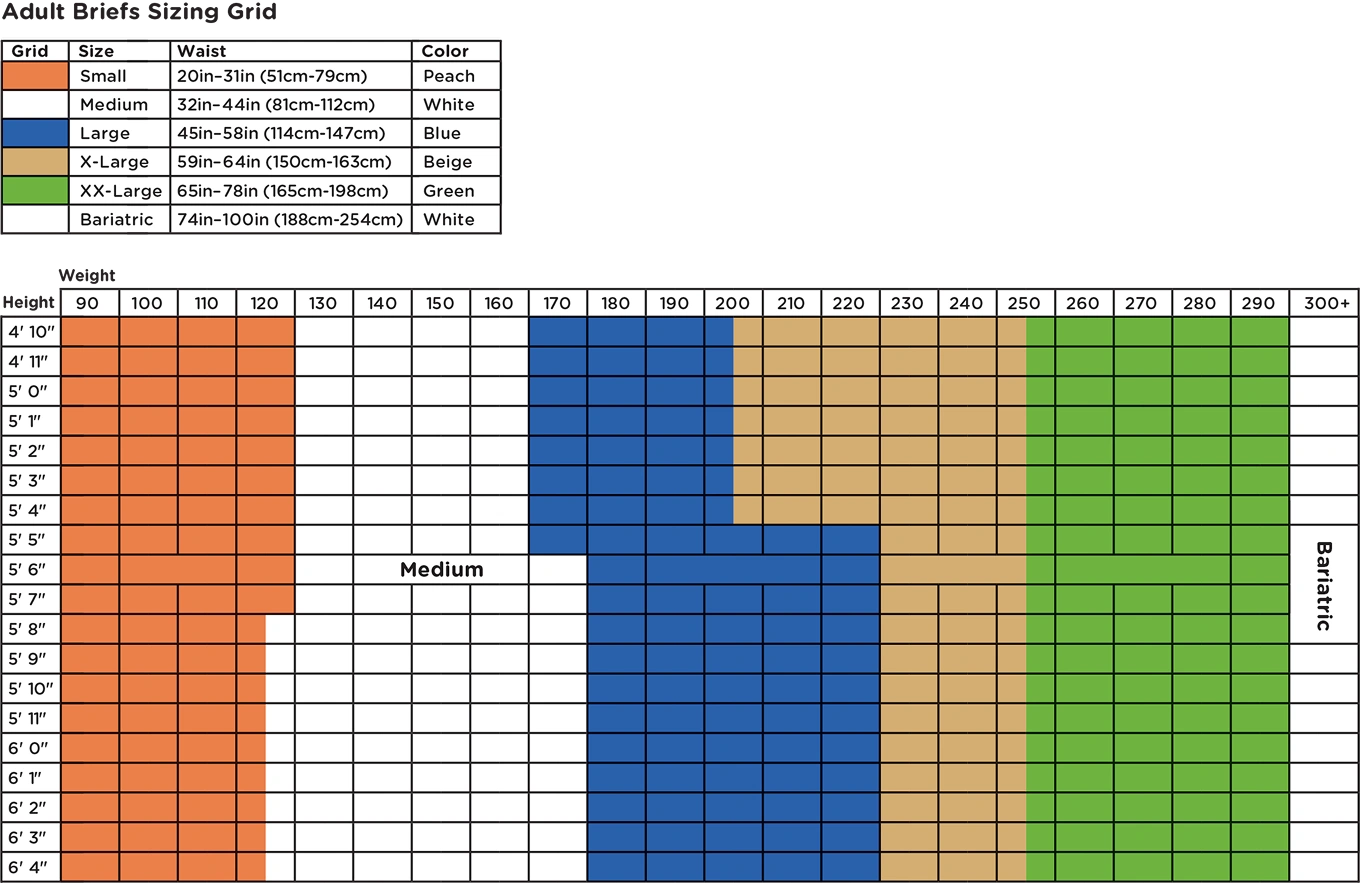 Adult Brief Size Chart